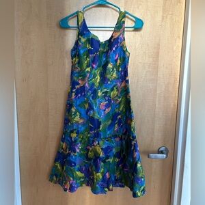 Beautiful handmade watercolor floral drop waist dress vintage 60s